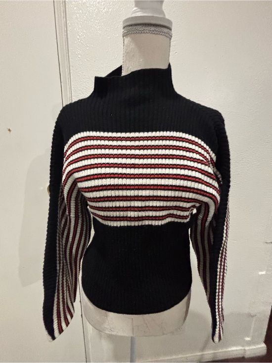 Urban Outfitters Sweaters - Urban Outfitters Black Knit Turtleneck Sweater with Red and White Stripes